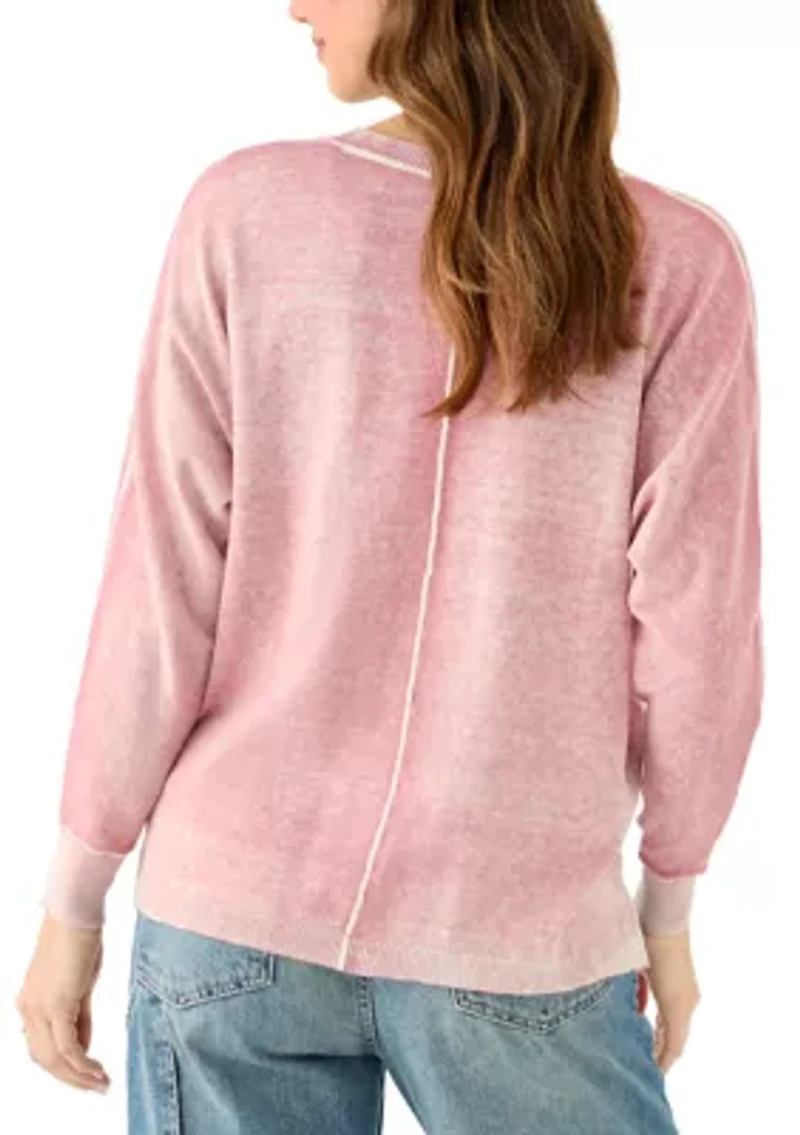 Women's Fine Gauge Exposed Seam V-Neck Top