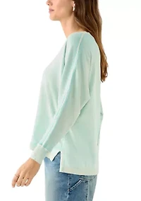 Women's Fine Gauge Exposed Seam V-Neck Top