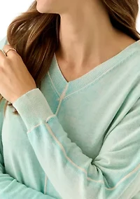 Women's Fine Gauge Exposed Seam V-Neck Top