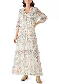 Women's 3/4 Ruffle Neck Maxi Dress