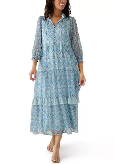 Women's 3/4 Ruffle Neck Maxi Dress