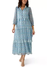 Women's 3/4 Ruffle Neck Maxi Dress