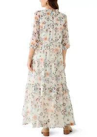 Women's 3/4 Ruffle Neck Maxi Dress