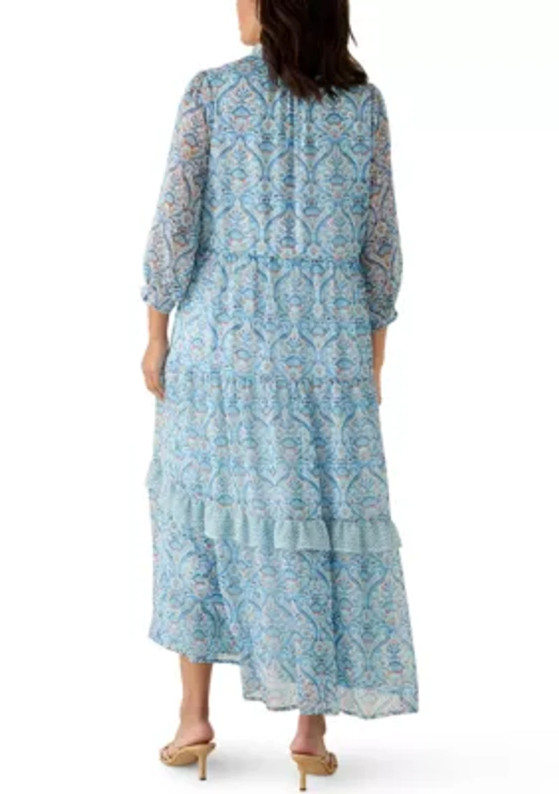 Women's 3/4 Ruffle Neck Maxi Dress