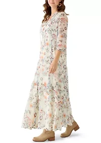 Women's 3/4 Ruffle Neck Maxi Dress