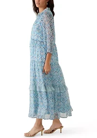 Women's 3/4 Ruffle Neck Maxi Dress