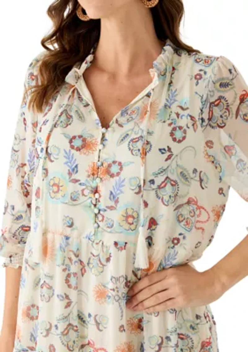 Women's 3/4 Ruffle Neck Maxi Dress