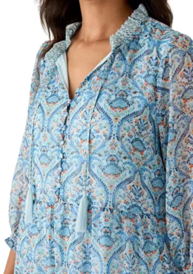 Women's 3/4 Ruffle Neck Maxi Dress