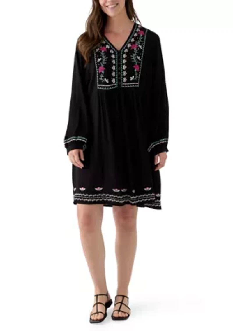 Women's Embroidered Long Sleeve Mini Dress