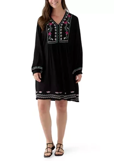Women's Embroidered Long Sleeve Mini Dress