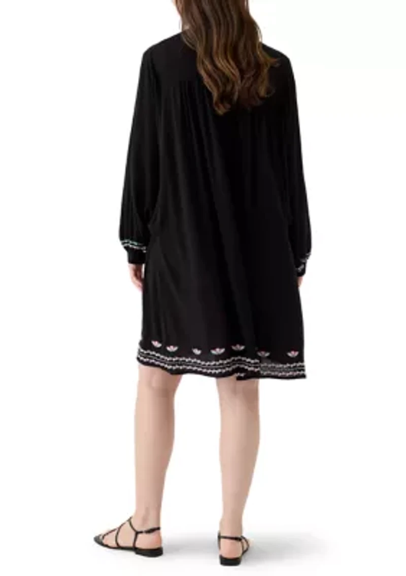 Women's Embroidered Long Sleeve Mini Dress