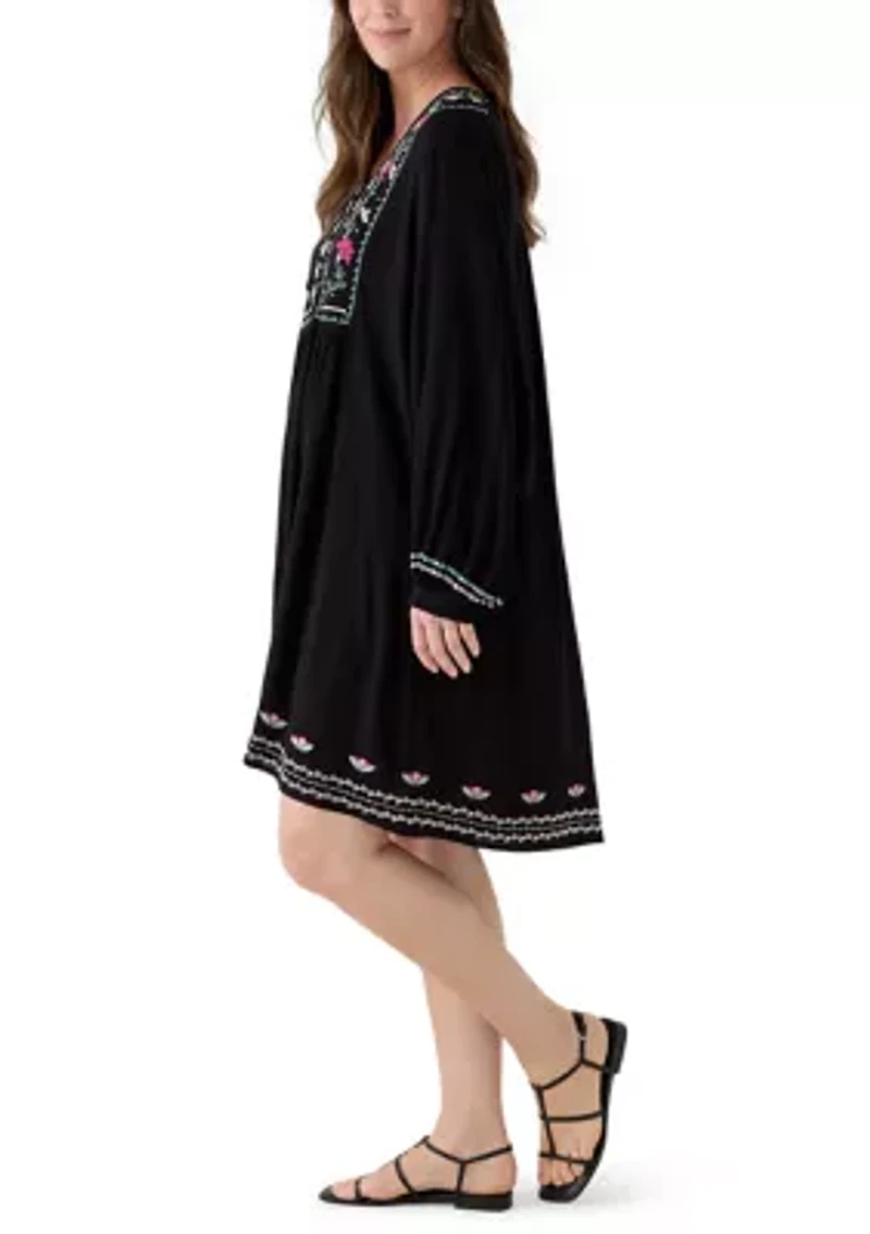 Women's Embroidered Long Sleeve Mini Dress
