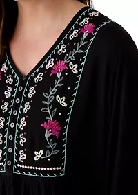 Women's Embroidered Long Sleeve Mini Dress