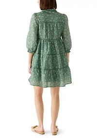 Women's Printed Eyelet Mini Dress