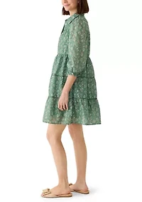 Women's Printed Eyelet Mini Dress