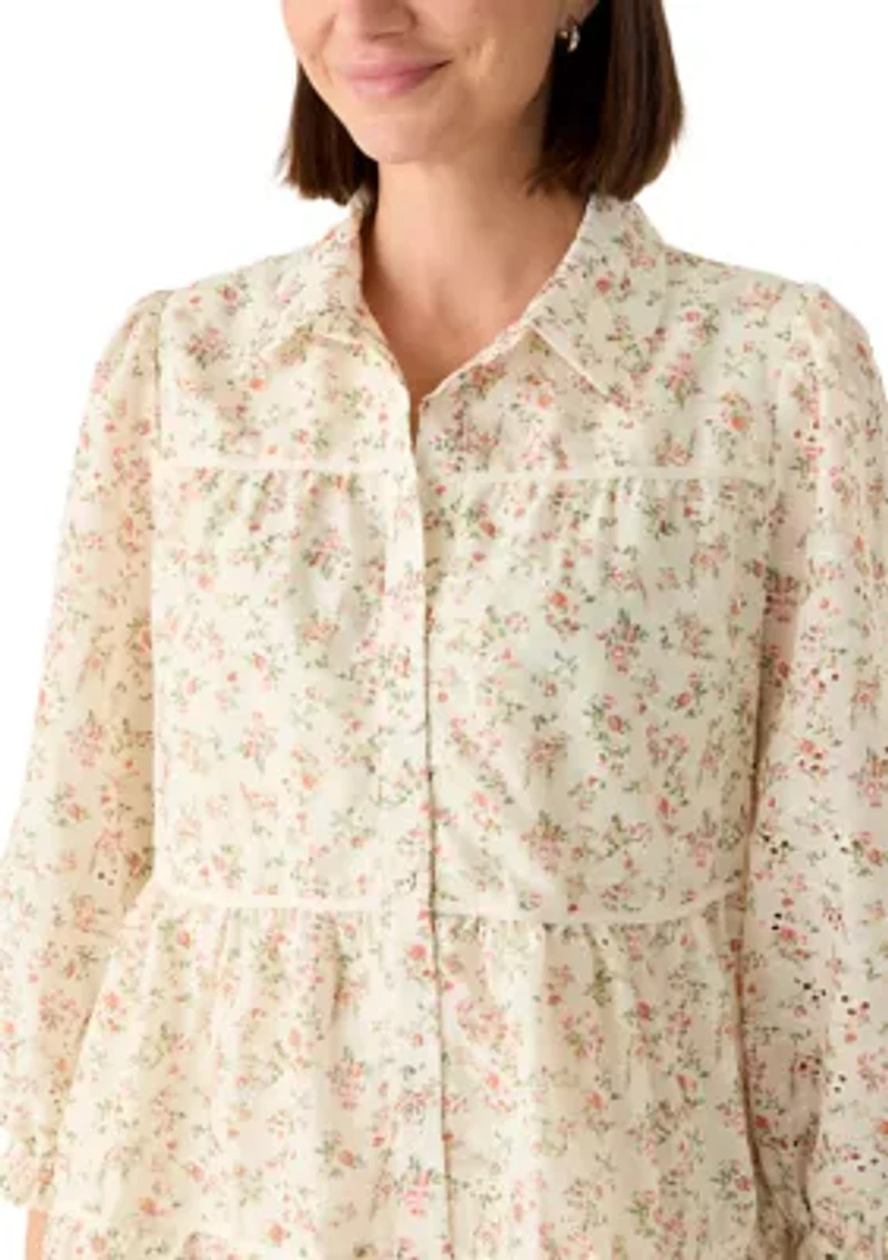 Women's Printed Eyelet Mini Dress