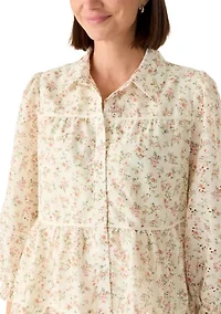 Women's Printed Eyelet Mini Dress