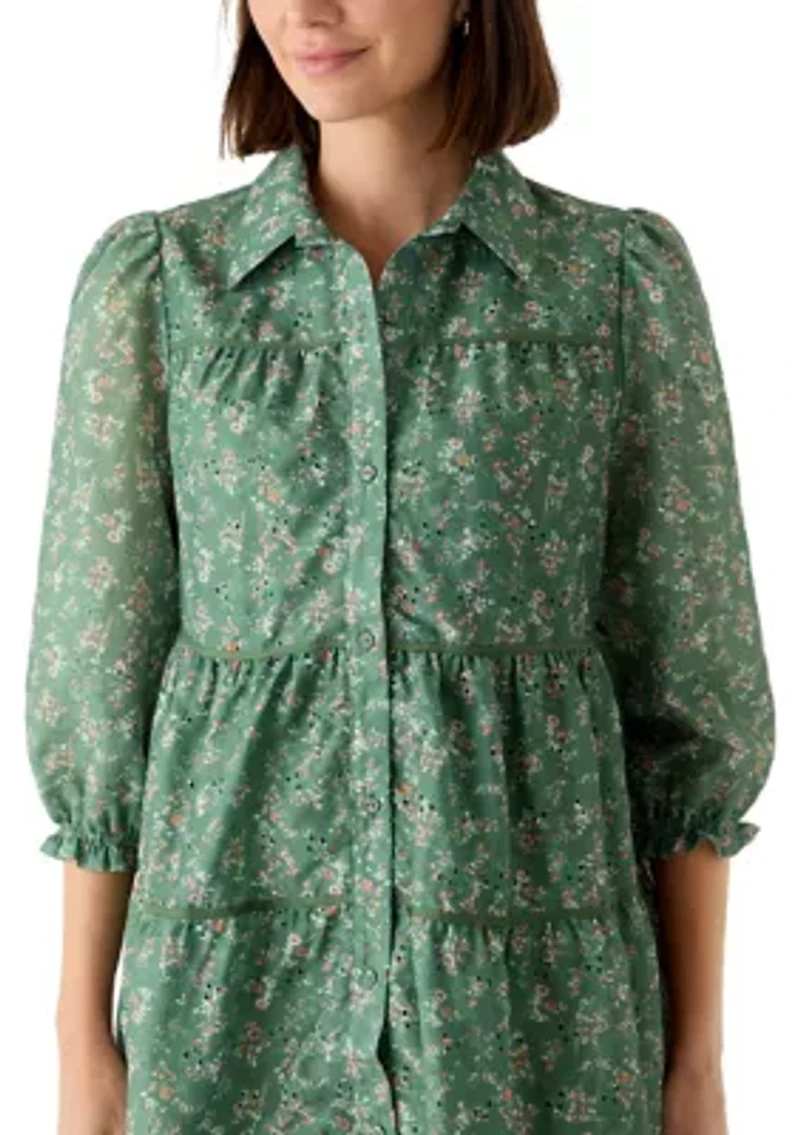 Women's Printed Eyelet Mini Dress