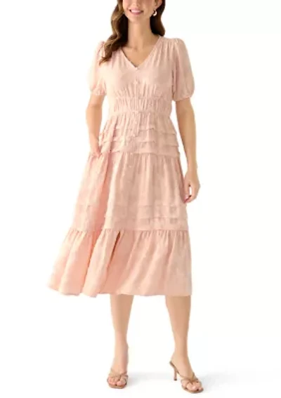 Women's Short Sleeve Textured Midi Dress