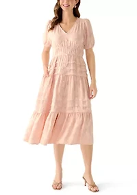 Women's Short Sleeve Textured Midi Dress