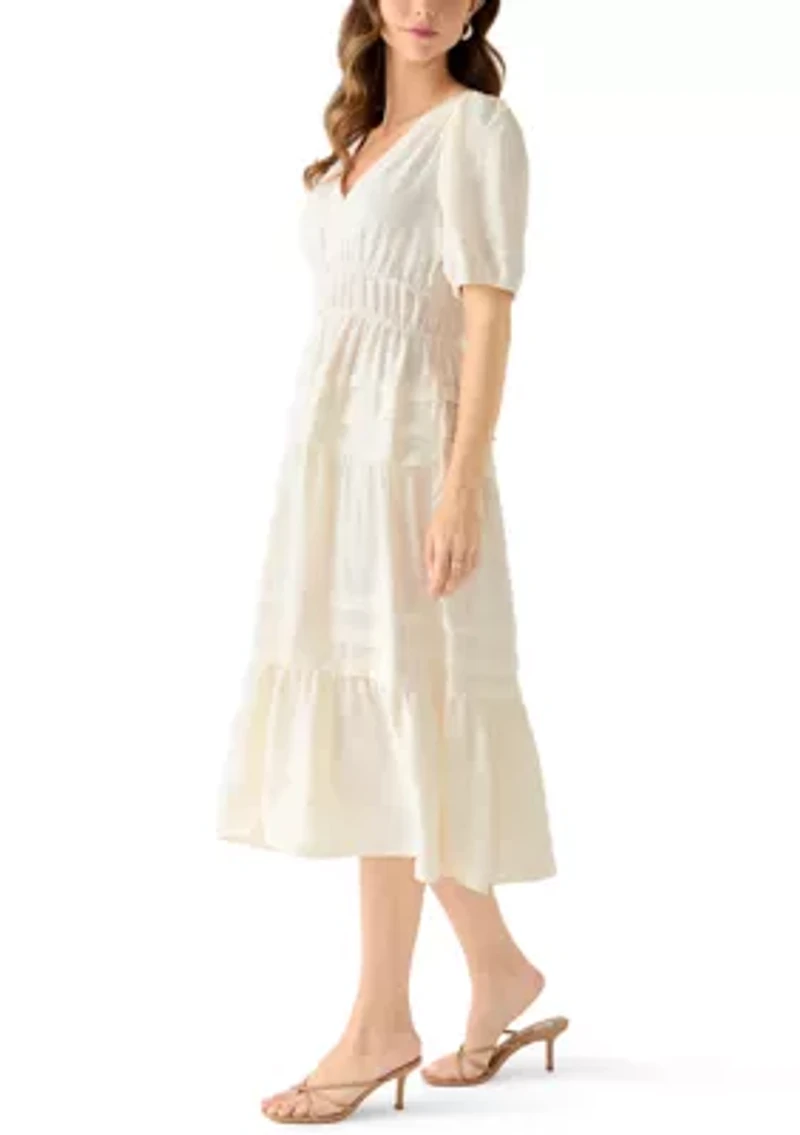Women's Short Sleeve Textured Midi Dress