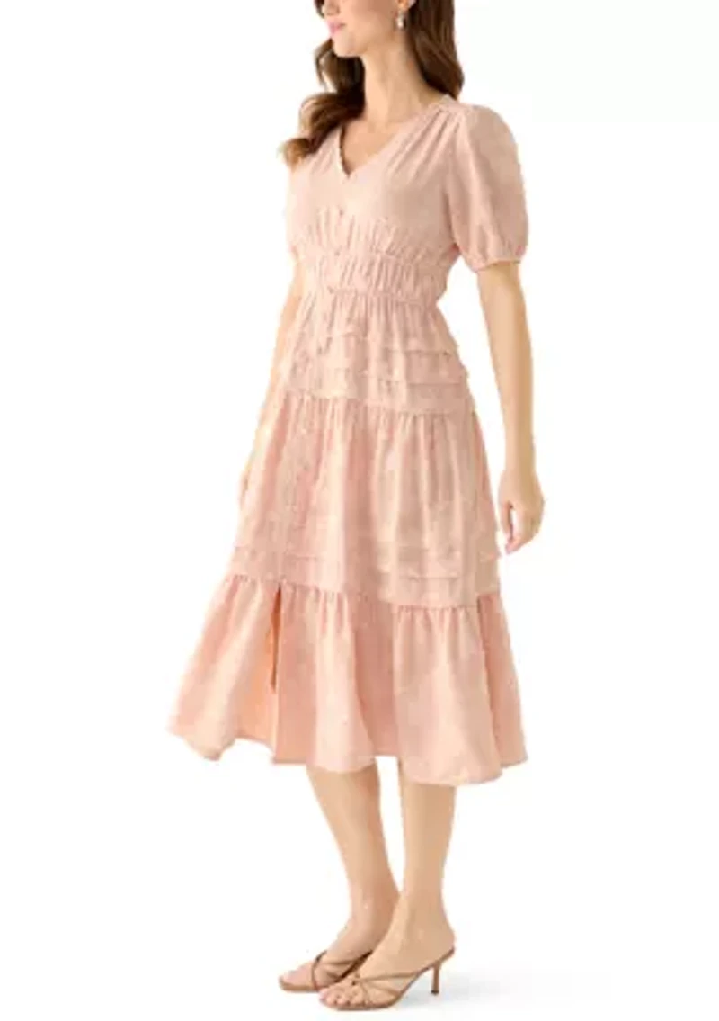 Women's Short Sleeve Textured Midi Dress