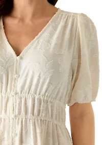 Women's Short Sleeve Textured Midi Dress