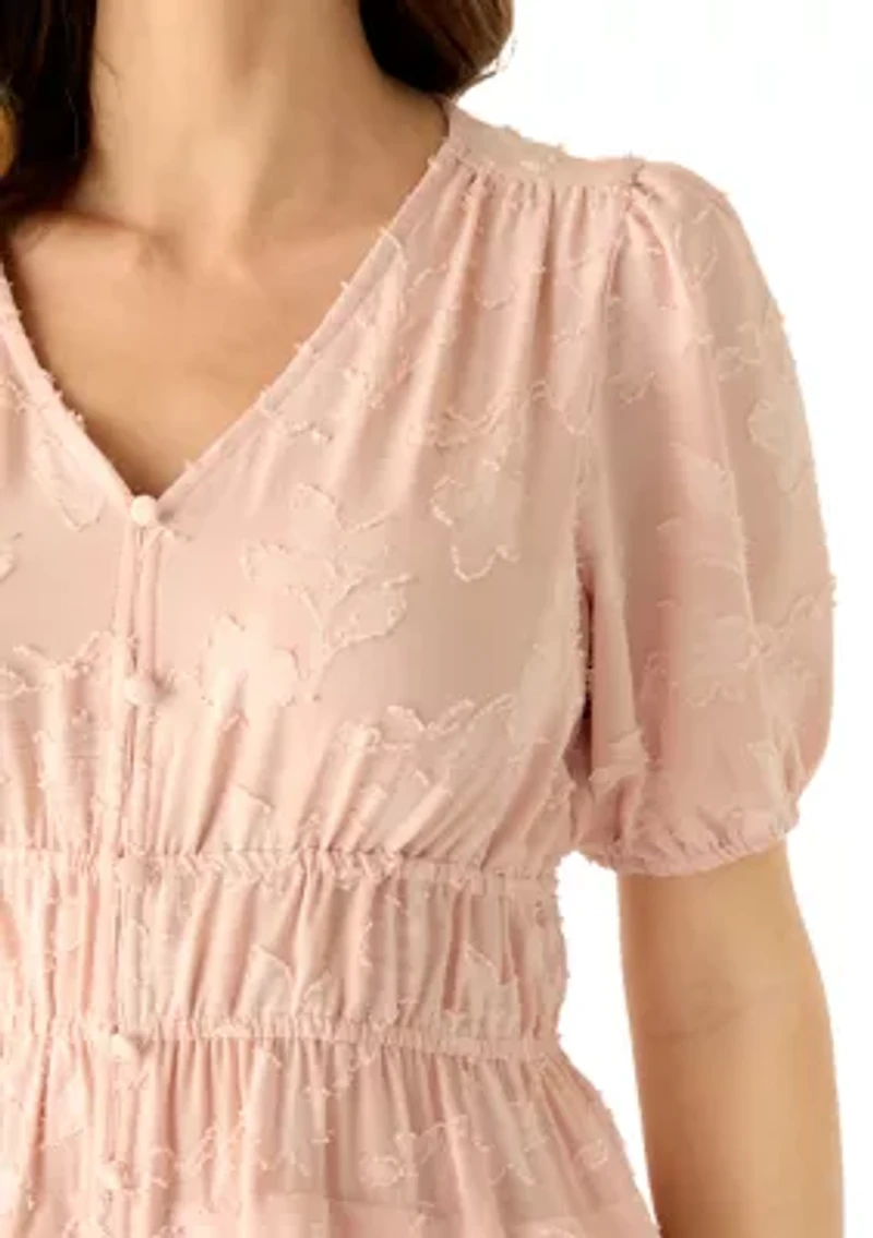 Women's Short Sleeve Textured Midi Dress