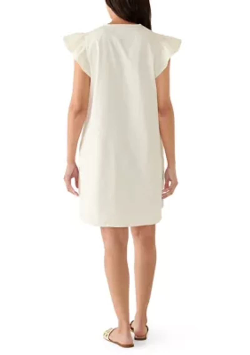 Women's Short Flutter Sleeve Embroidered Dress