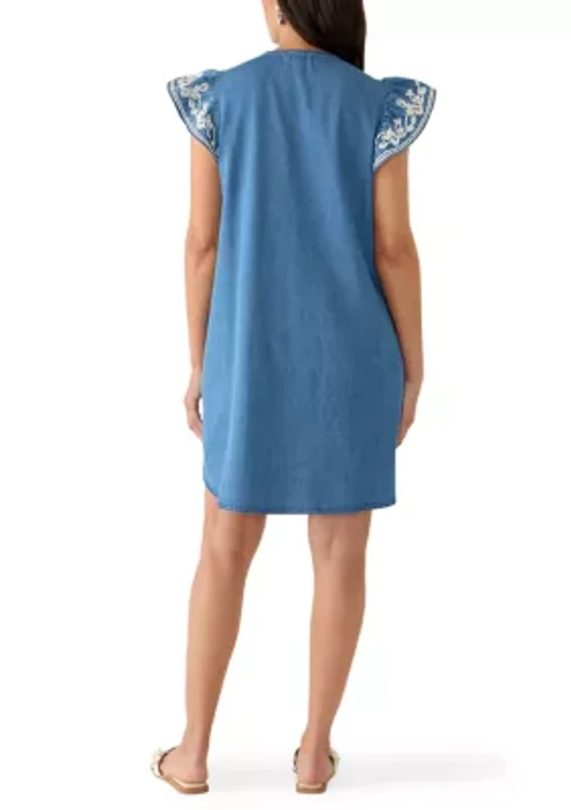 Women's Short Flutter Sleeve Embroidered Dress
