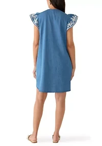 Women's Short Flutter Sleeve Embroidered Dress