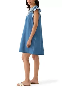 Women's Short Flutter Sleeve Embroidered Dress