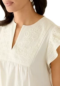 Women's Short Flutter Sleeve Embroidered Dress