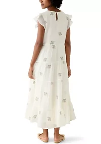 Women's Short Flutter Sleeve Embroidered Midi Dress