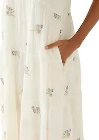 Women's Short Flutter Sleeve Embroidered Midi Dress