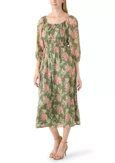 Women's 3/4 Puff Sleeve Maxi Dress