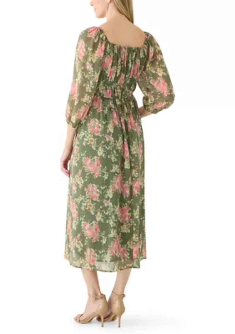 Women's 3/4 Puff Sleeve Maxi Dress