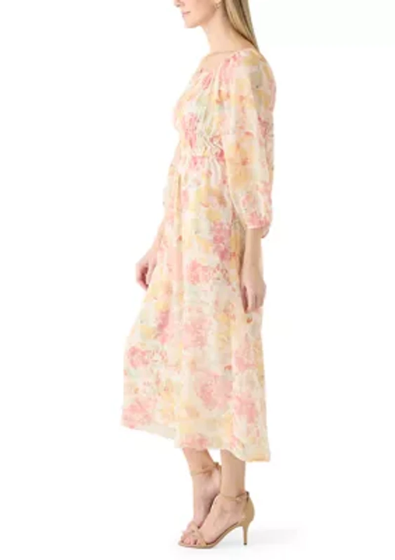Women's 3/4 Puff Sleeve Maxi Dress