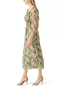 Women's 3/4 Puff Sleeve Maxi Dress