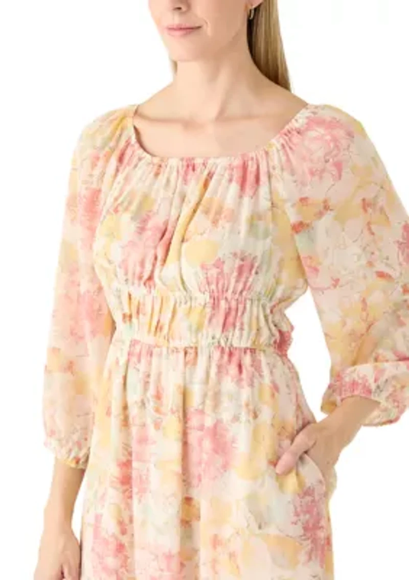 Women's 3/4 Puff Sleeve Maxi Dress