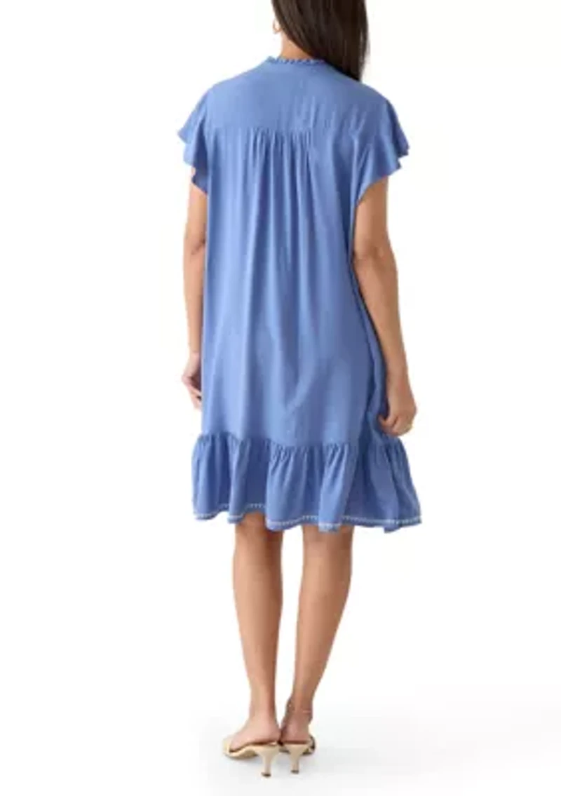 Women's Sleeveless Embroidered Flutter Mini Dress