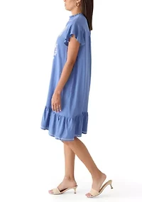 Women's Sleeveless Embroidered Flutter Mini Dress