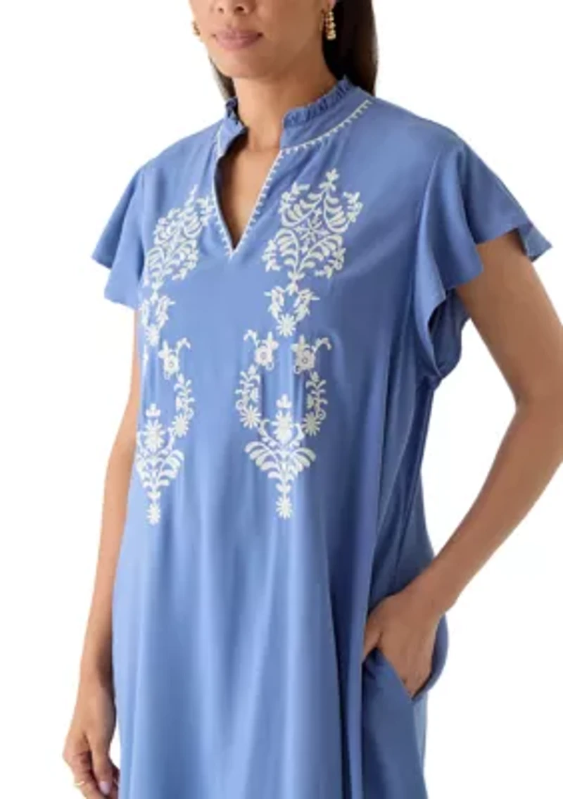 Women's Sleeveless Embroidered Flutter Mini Dress