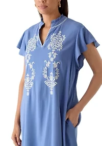 Women's Sleeveless Embroidered Flutter Mini Dress