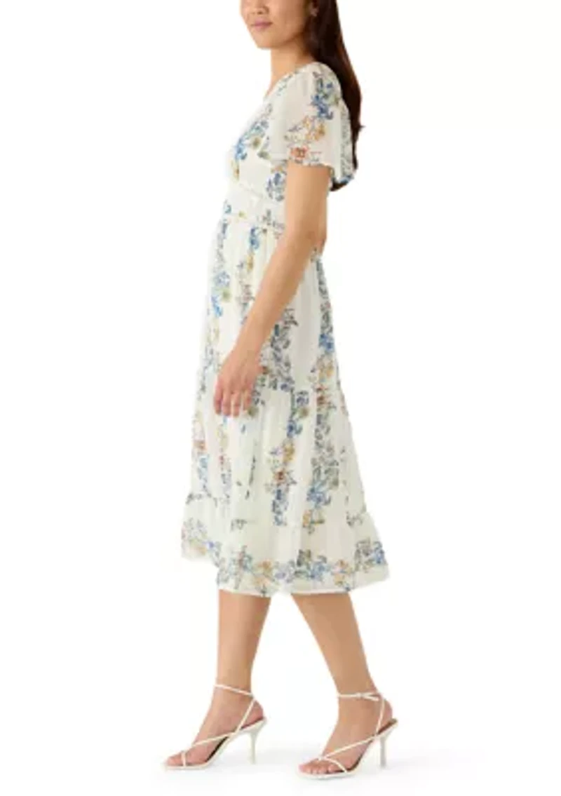 Women's Short Sleeve V-Neck Tiered Midi Dress