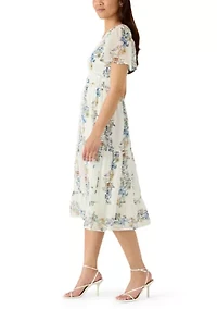 Women's Short Sleeve V-Neck Tiered Midi Dress