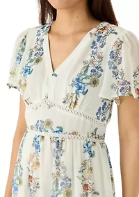 Women's Short Sleeve V-Neck Tiered Midi Dress