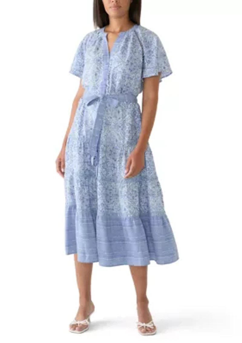 Women's Flutter Sleeve Belted Midi Dress