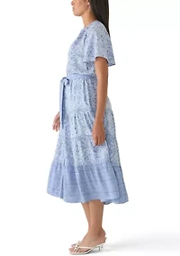 Women's Flutter Sleeve Belted Midi Dress