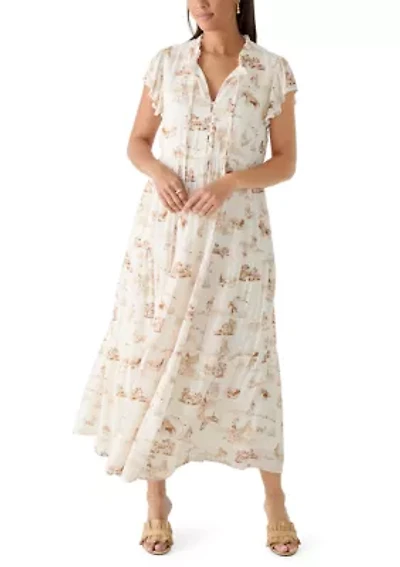 Women's Flutter Sleeve Tiered Midi Dress